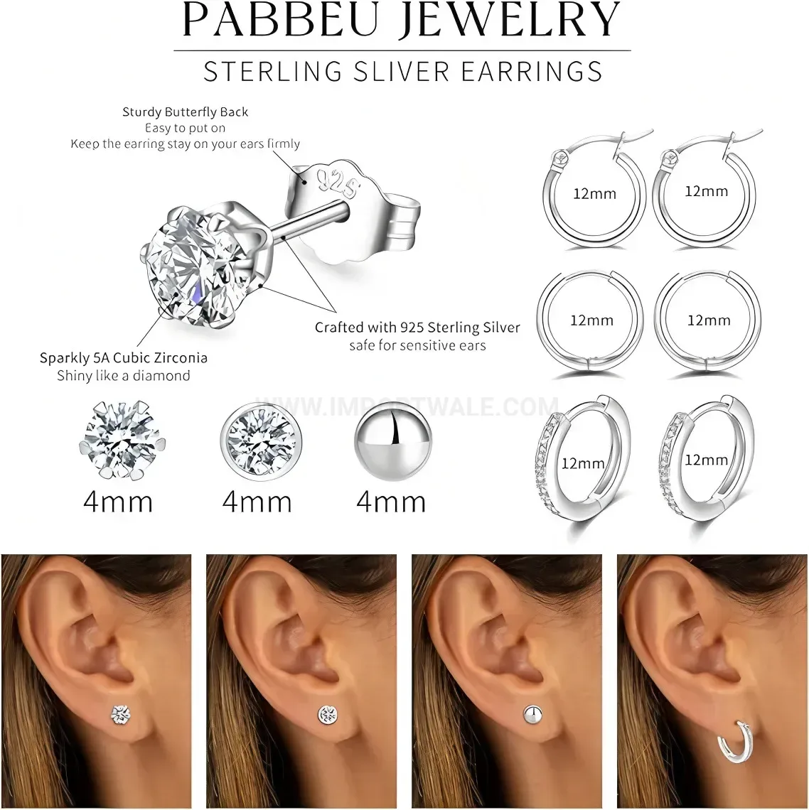 Classic Sparkling Zircon Stainless Steel Cartilage Piercing Earring Set