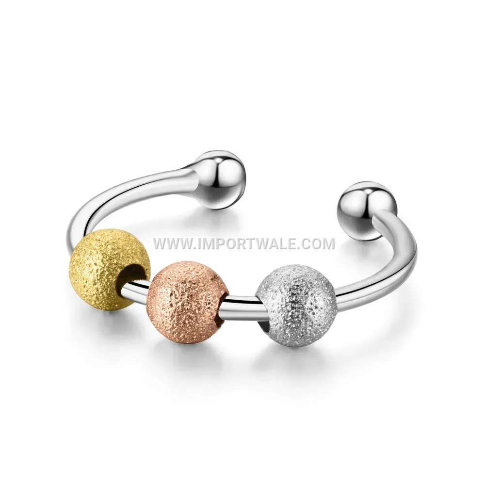 Adjustable Stainless Steel Spinner Ring with Pearl Beads