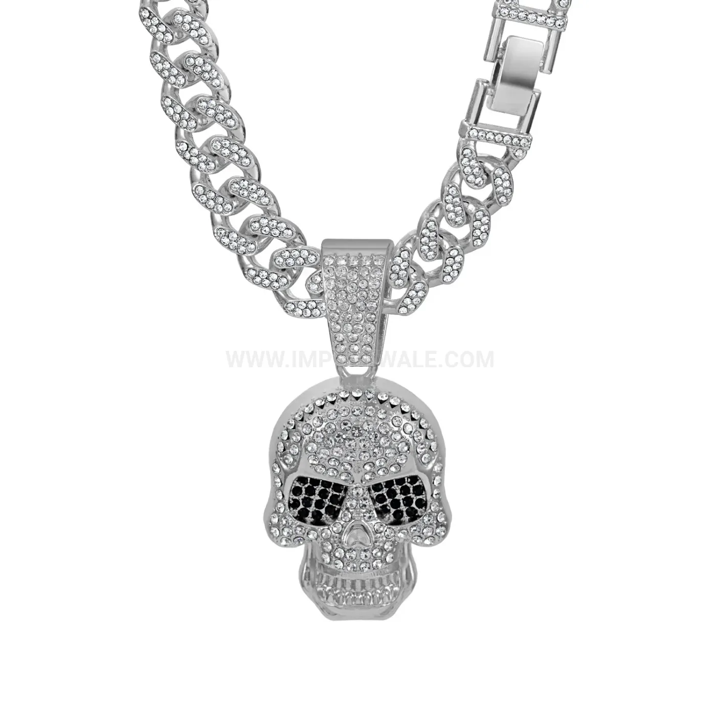 Iced Out Skull Pendant with Zinc Alloy Cuban Chain