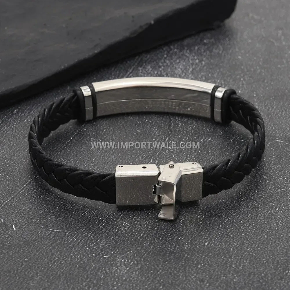 Zodiac Stainless Steel Leather Band Bracelet