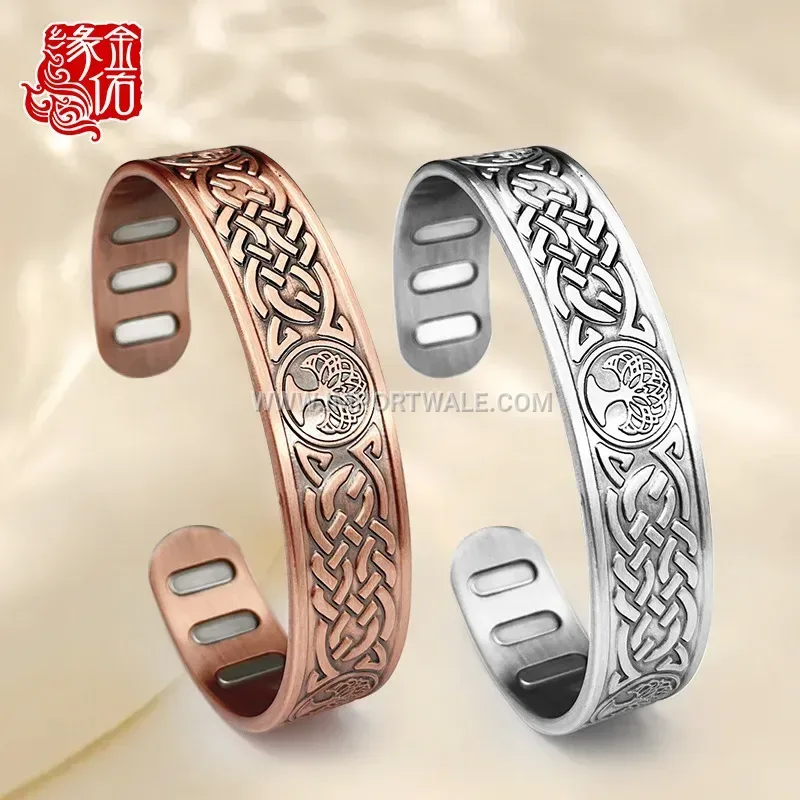 Viking Axe Lotus Tree Of Life Copper Magnetic Cuff Bracelet