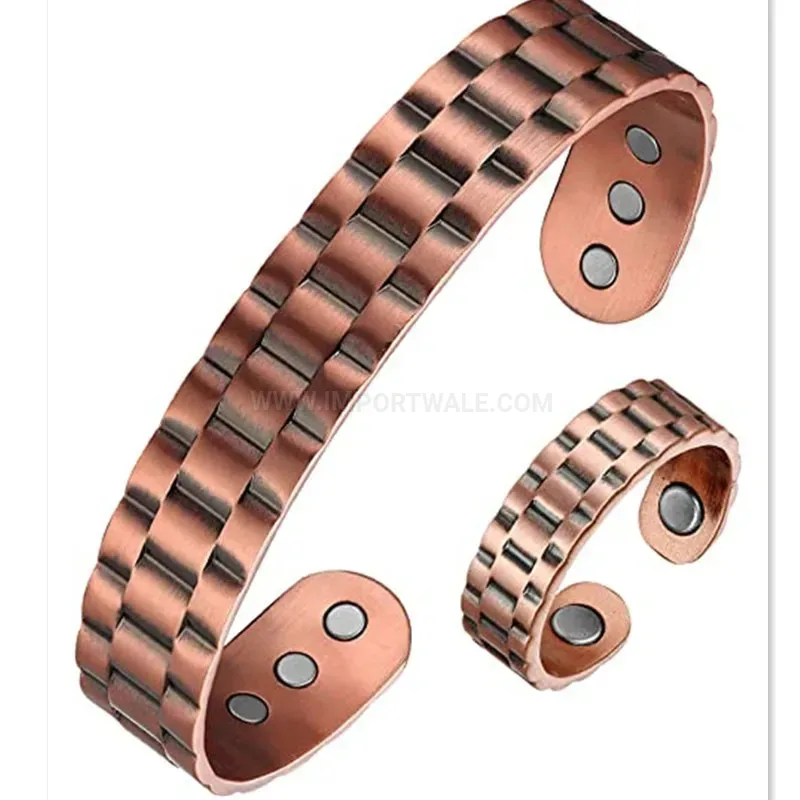 Vintage Woven Pattern Copper Magnetic Open Bio Bracelet