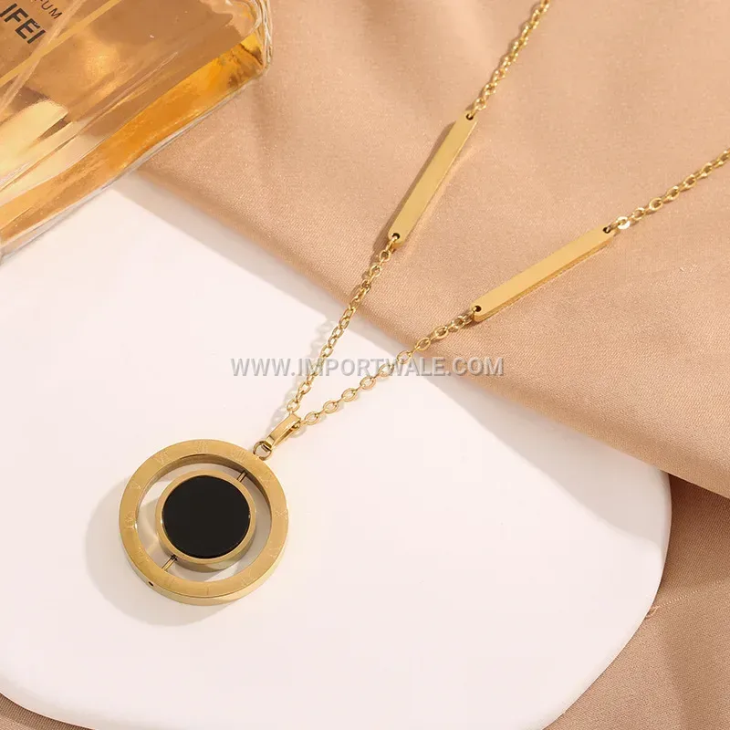 Double Sided Rotating Roman Numeral Titanium Steel Necklace
