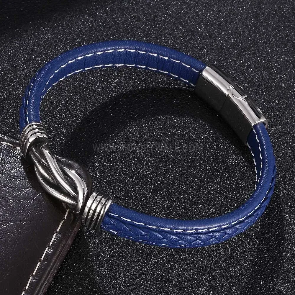 Braided Leather Cord Wristband With Magnetic Stainless Steel Clasp