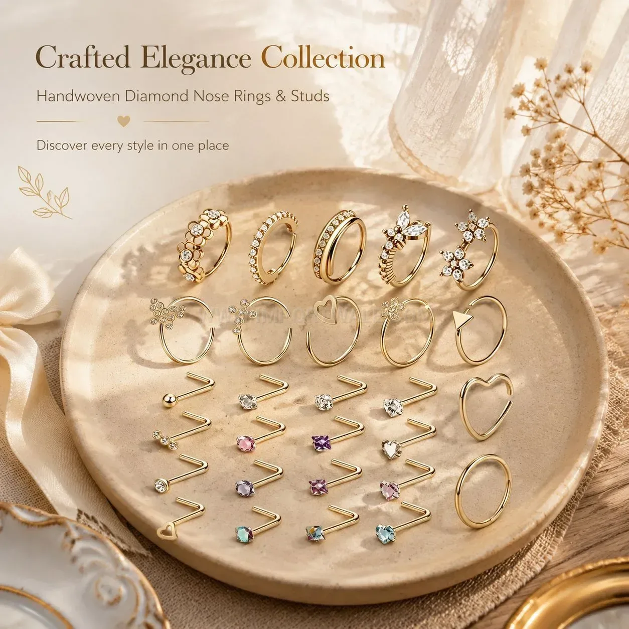 Modern Rhinestone Heart Stainless Steel Nose Ring Piercing Set