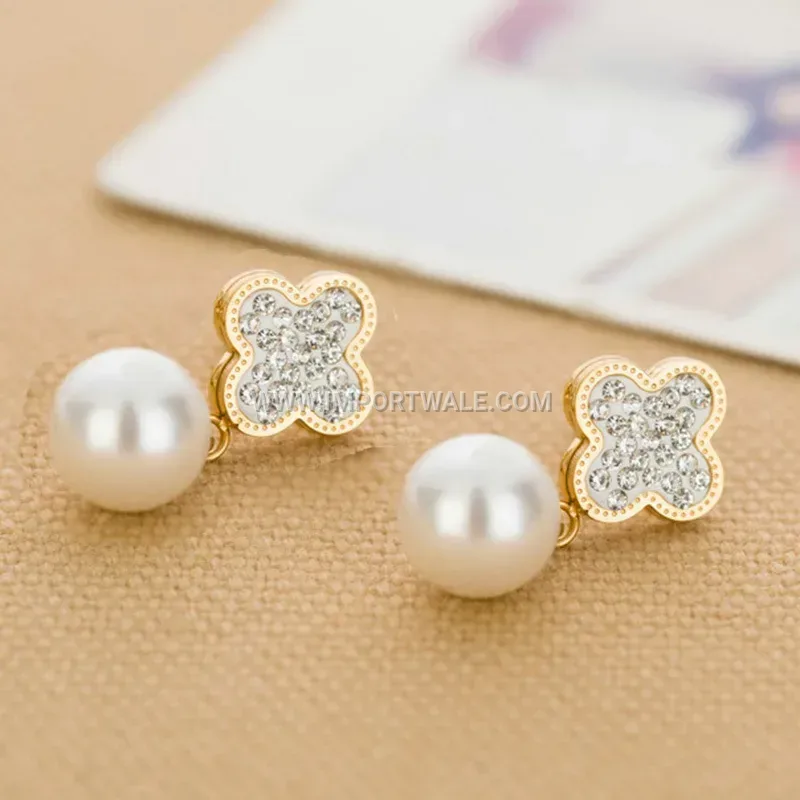 Four-Leaf Clover Rhinestone Stainless Steel Stud Earrings