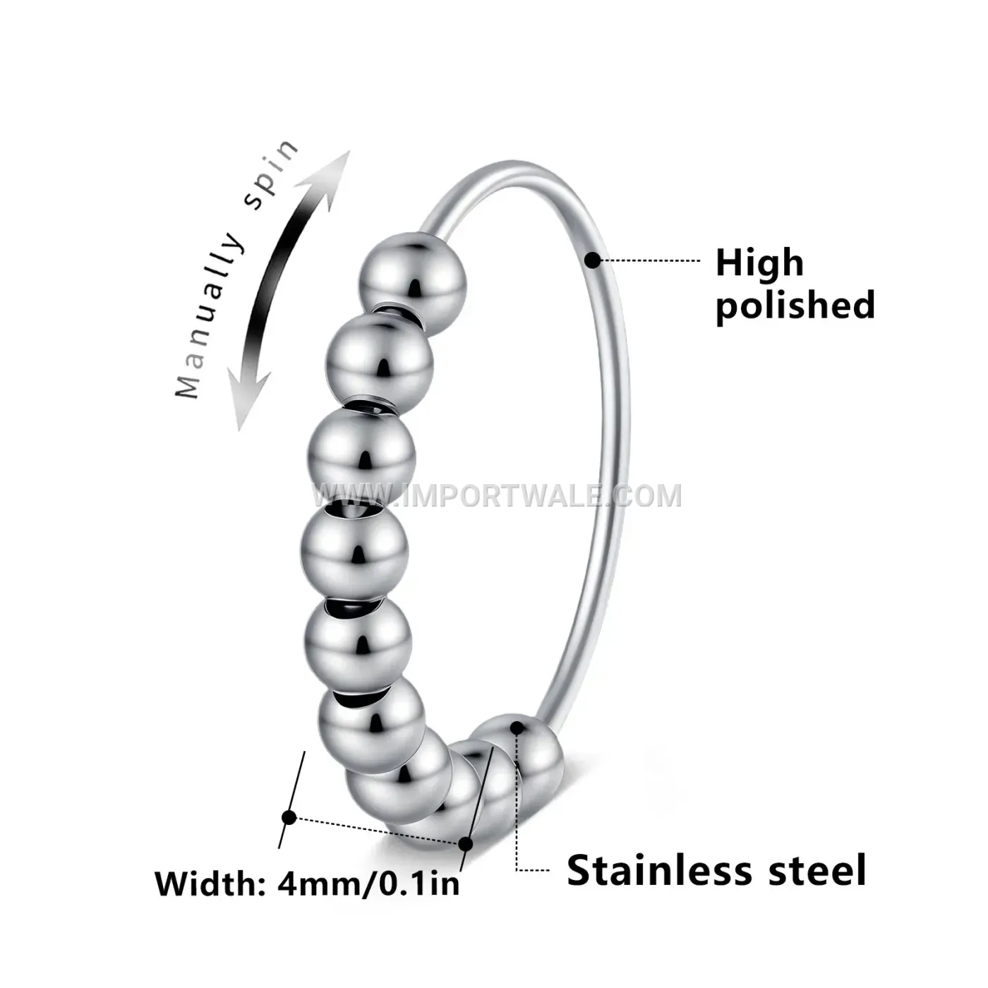 Rotatable Stainless Steel Anxiety Relief Bead Ring