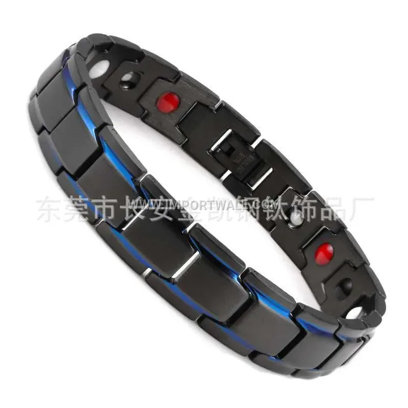 Beveled Edge Titanium Steel Magnetic Link Chain Bracelet