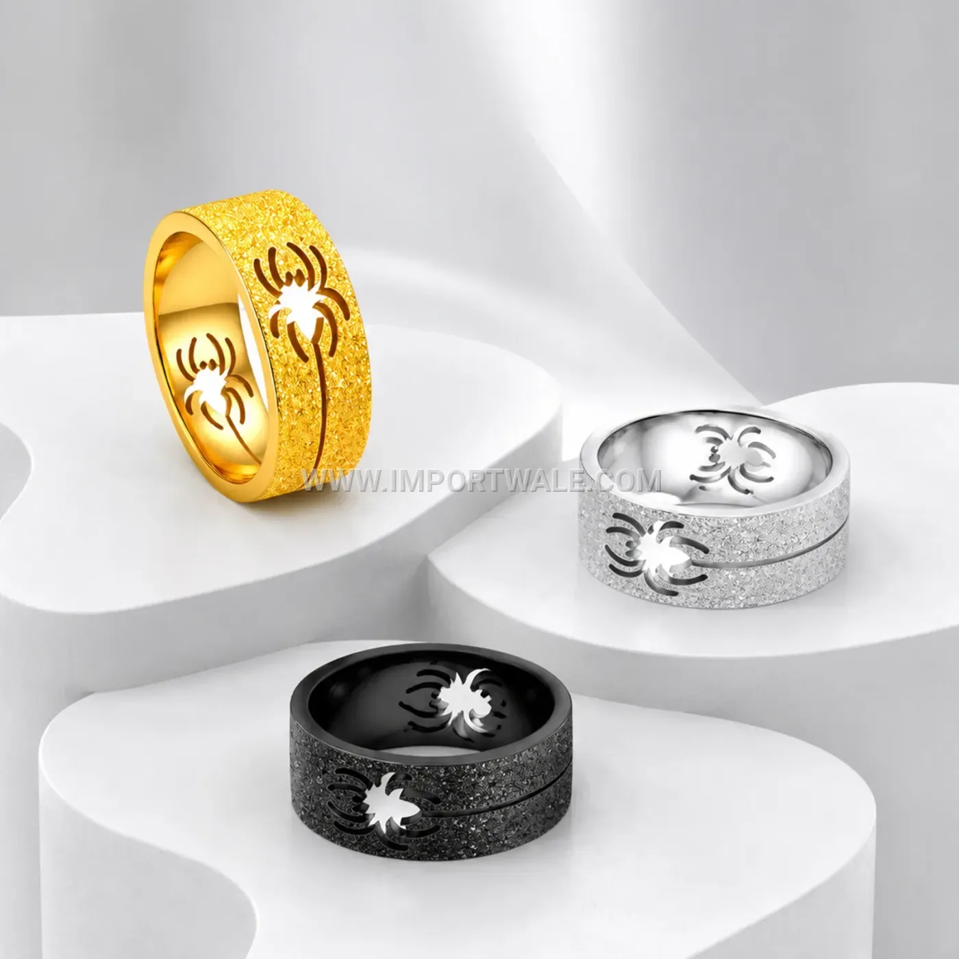 Cutout Spider Design Matte Stainless Steel Punk Band Ring