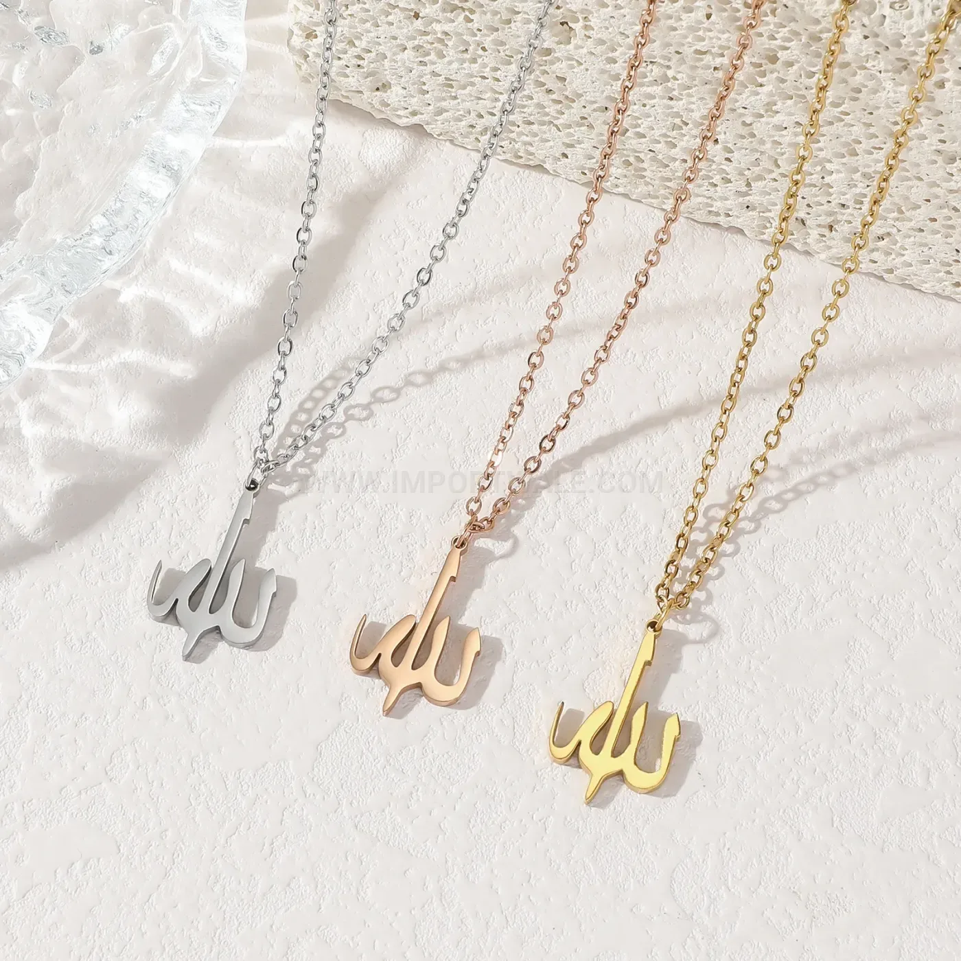 Premium Polished Stainless Steel Arabic Calligraphy Pendant Necklace