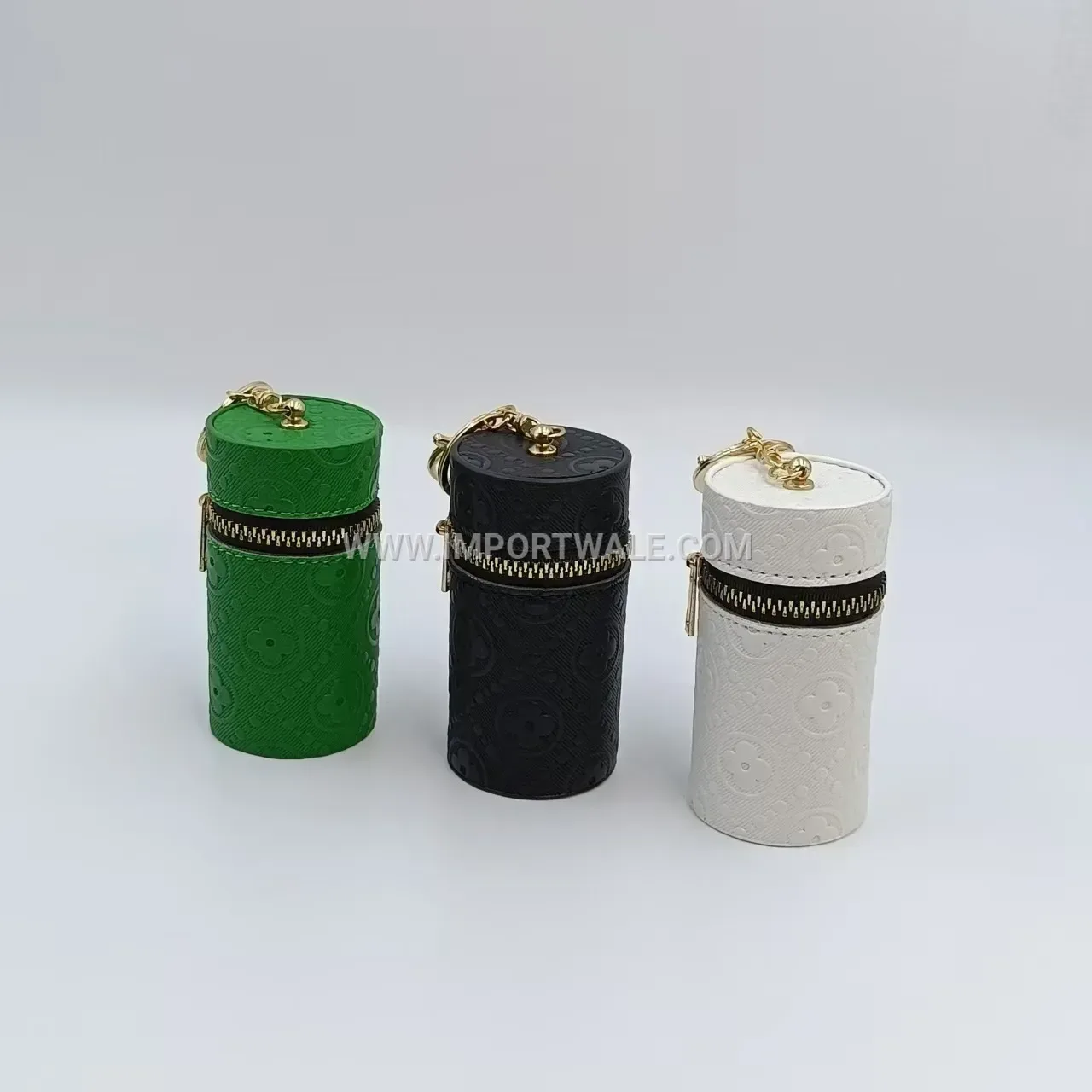 Embossed Faux Leather Mini Pouch Key Ring Charm