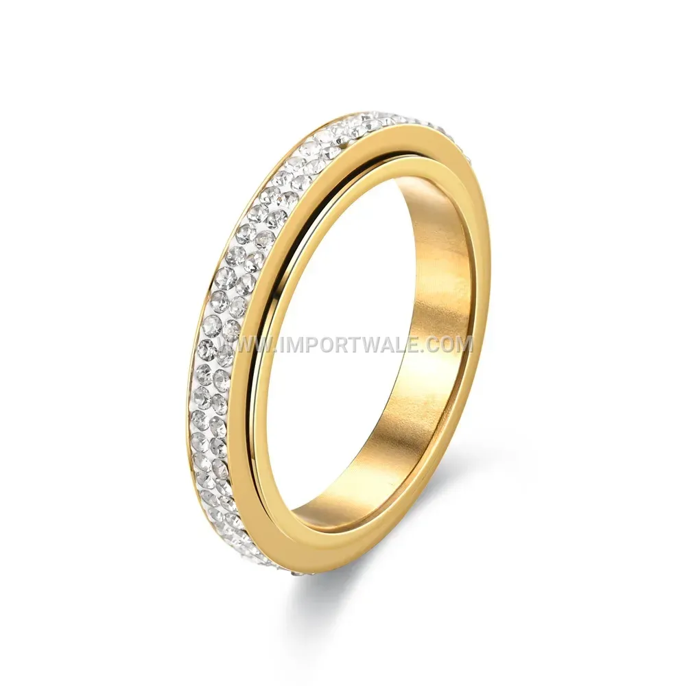 Double Row Rhinestone Stainless Steel Spinner Ring
