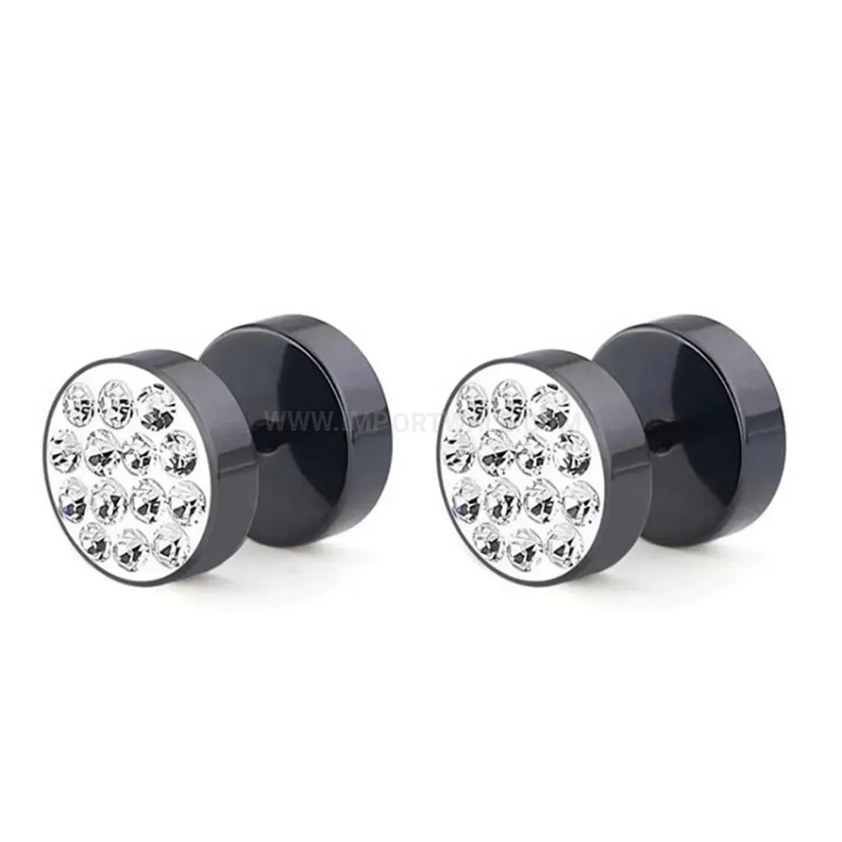 Modern Rhinestone Barbell Disc Stainless Steel Piercing Earrings