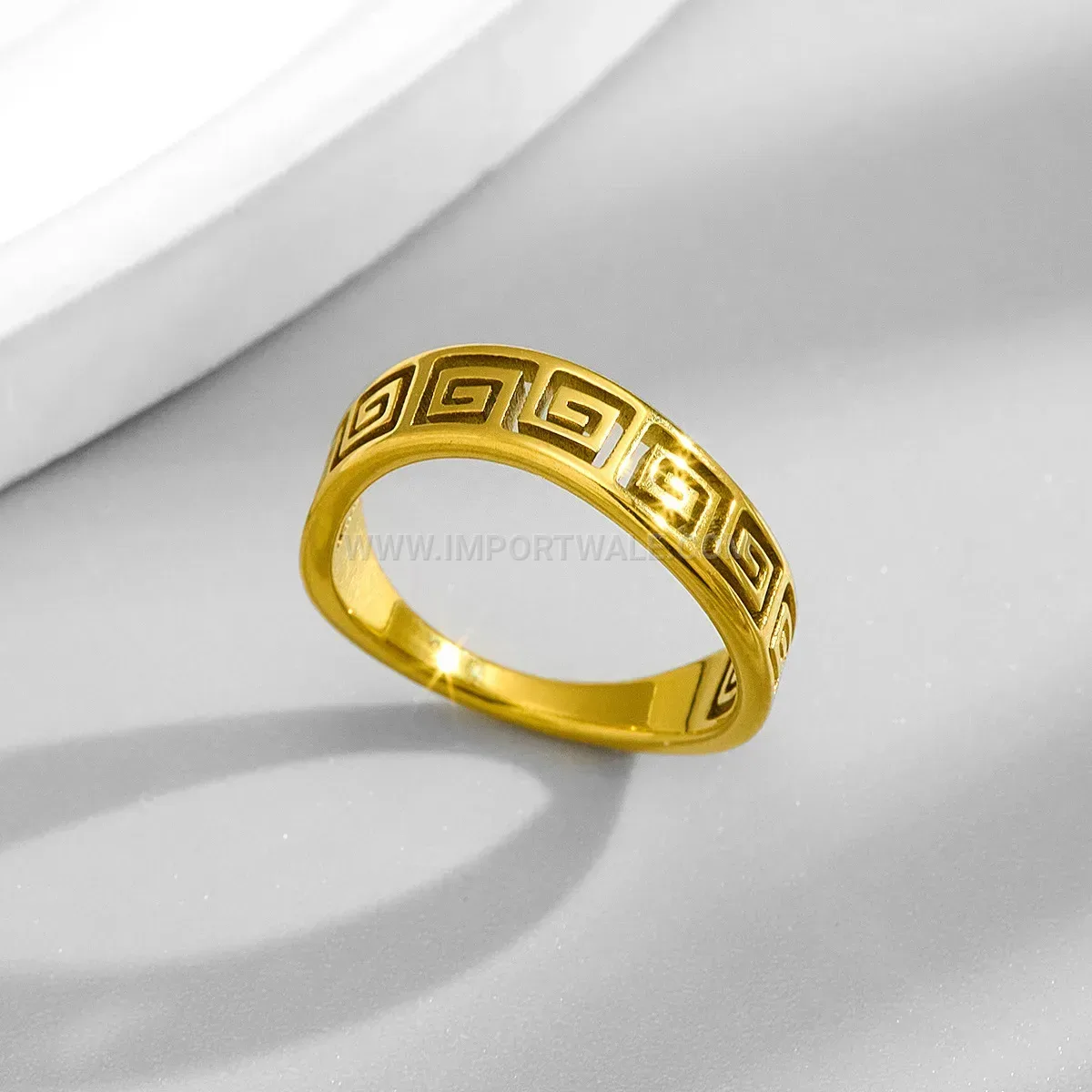 Cutout Geometric Meander Pattern Stainless Steel Ring