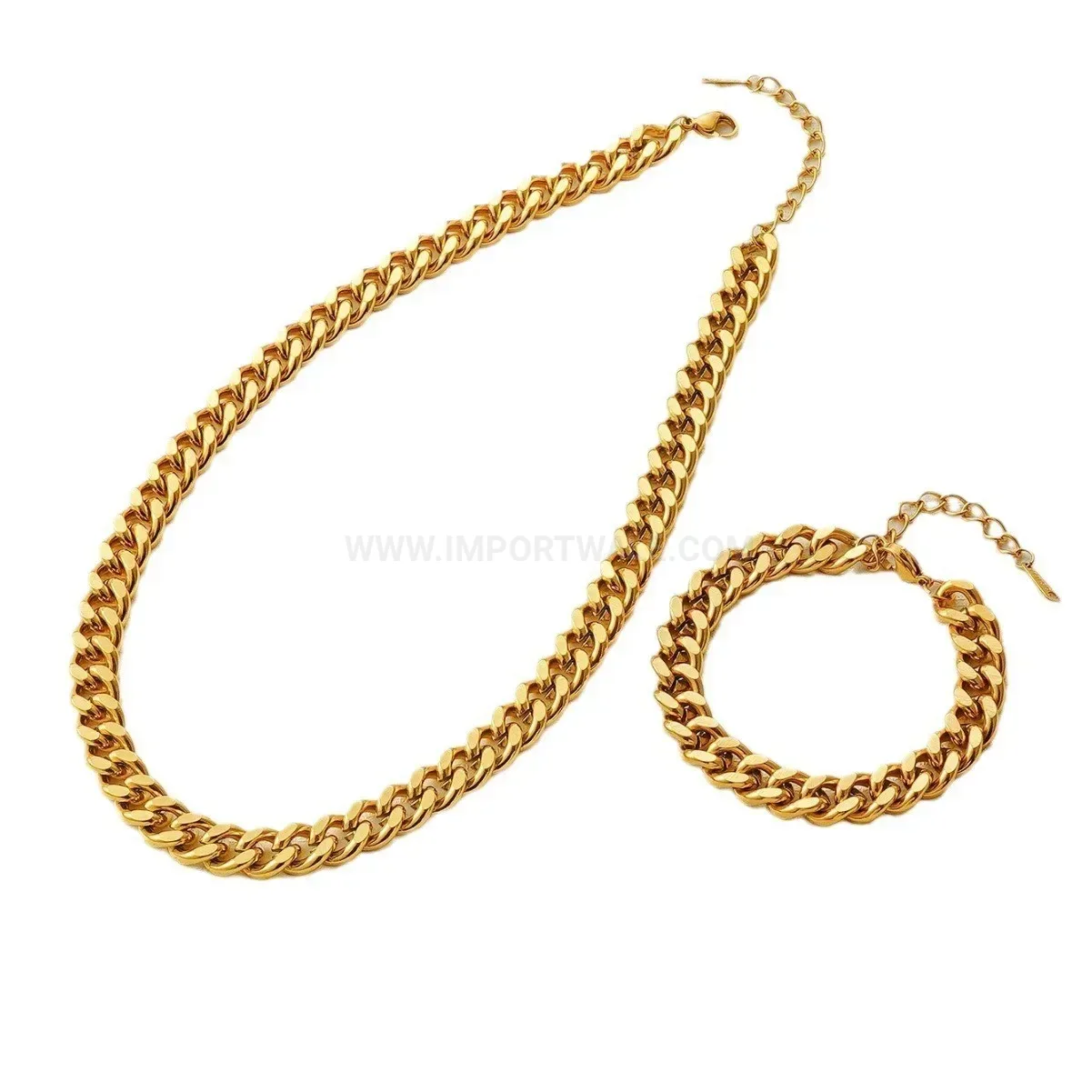 Trendy Chunky Stainless Steel Flat Cuban Link Jewelry Set
