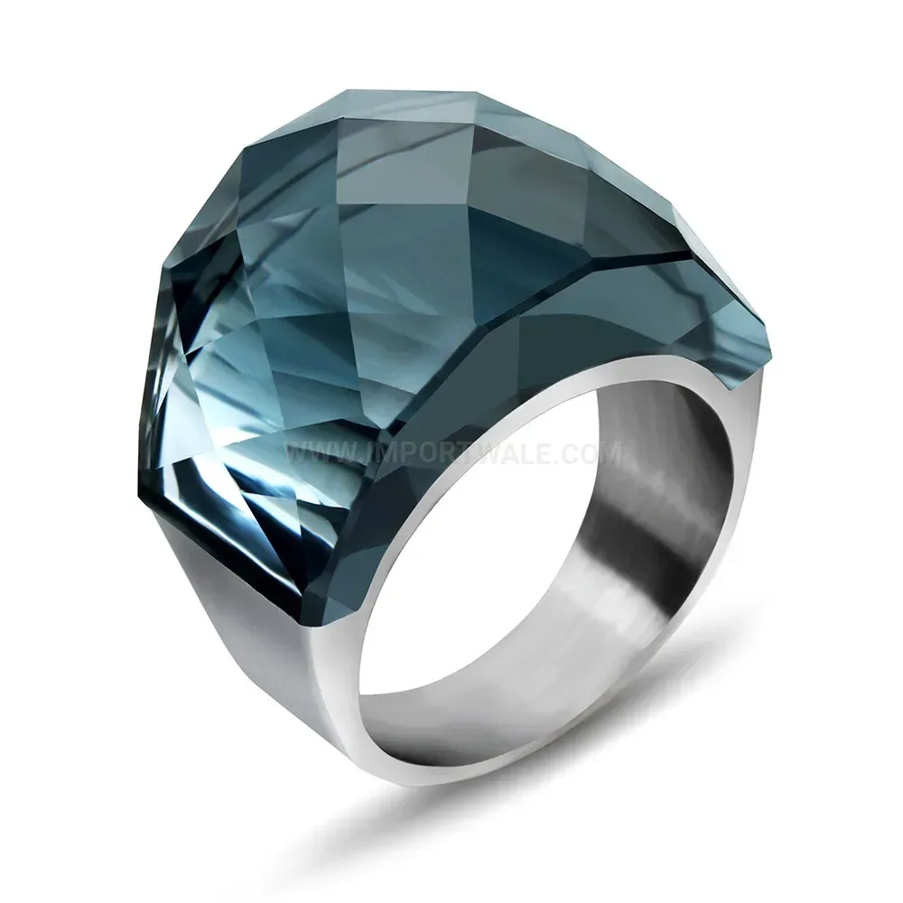 Modern Vintage Rhinestone Stainless Steel Statement Band Ring 17mm