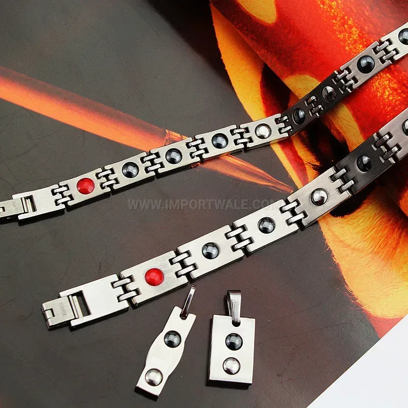 Designer Carbon Fiber Inlay Titanium Steel Magnetic Bracelet for Couples