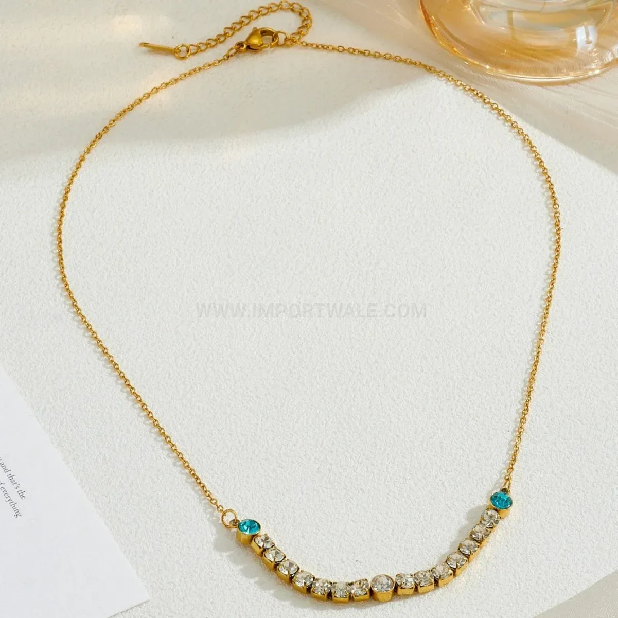 Premium Gold Plated Stainless Steel Rhinestone Chain Link Necklace