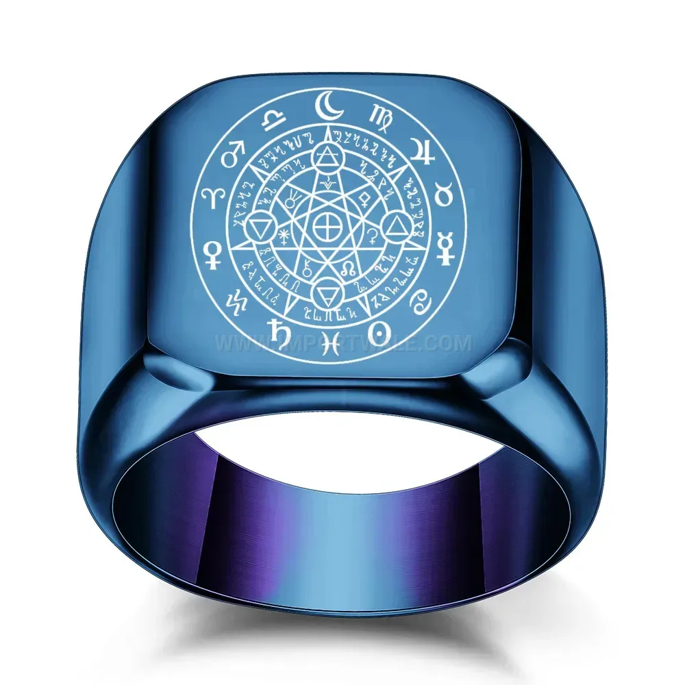 Classic Vintage Zodiac Laser Engraved Square Stainless Steel Ring