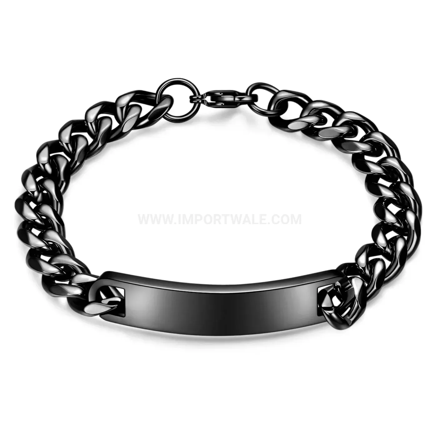 Engraved Long Bar Stainless Steel Cuban Chain Bracelet