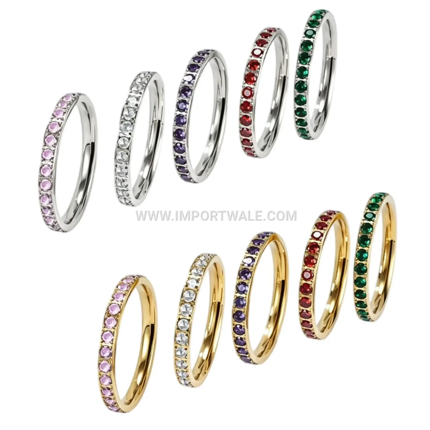 Gold Plated Zircon Micro-Pave Stainless Steel Band Ring