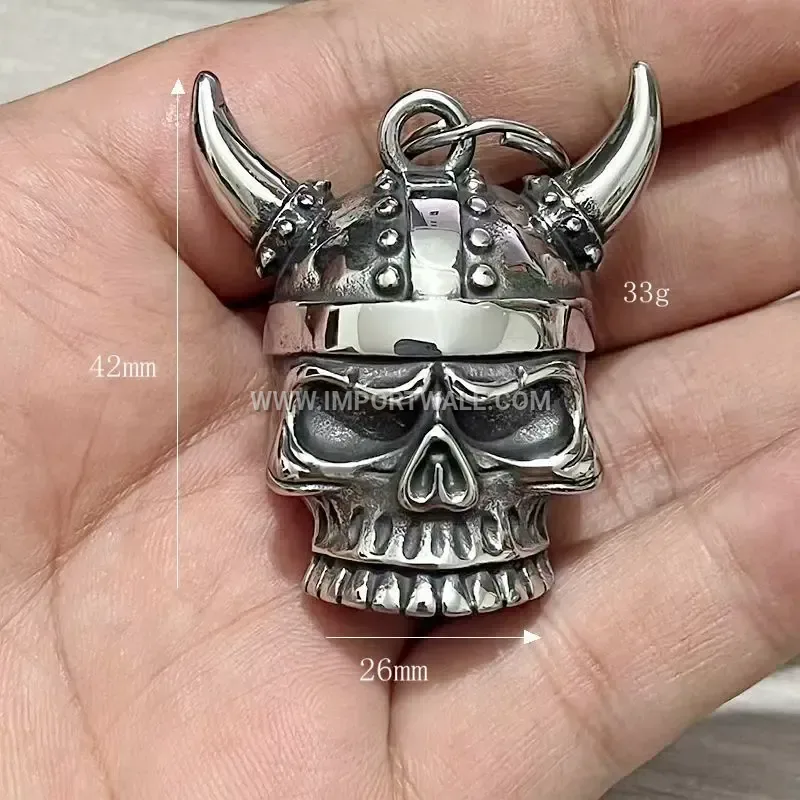 Viking Skull Horned Helmet Guardian Bell Pendant Necklace