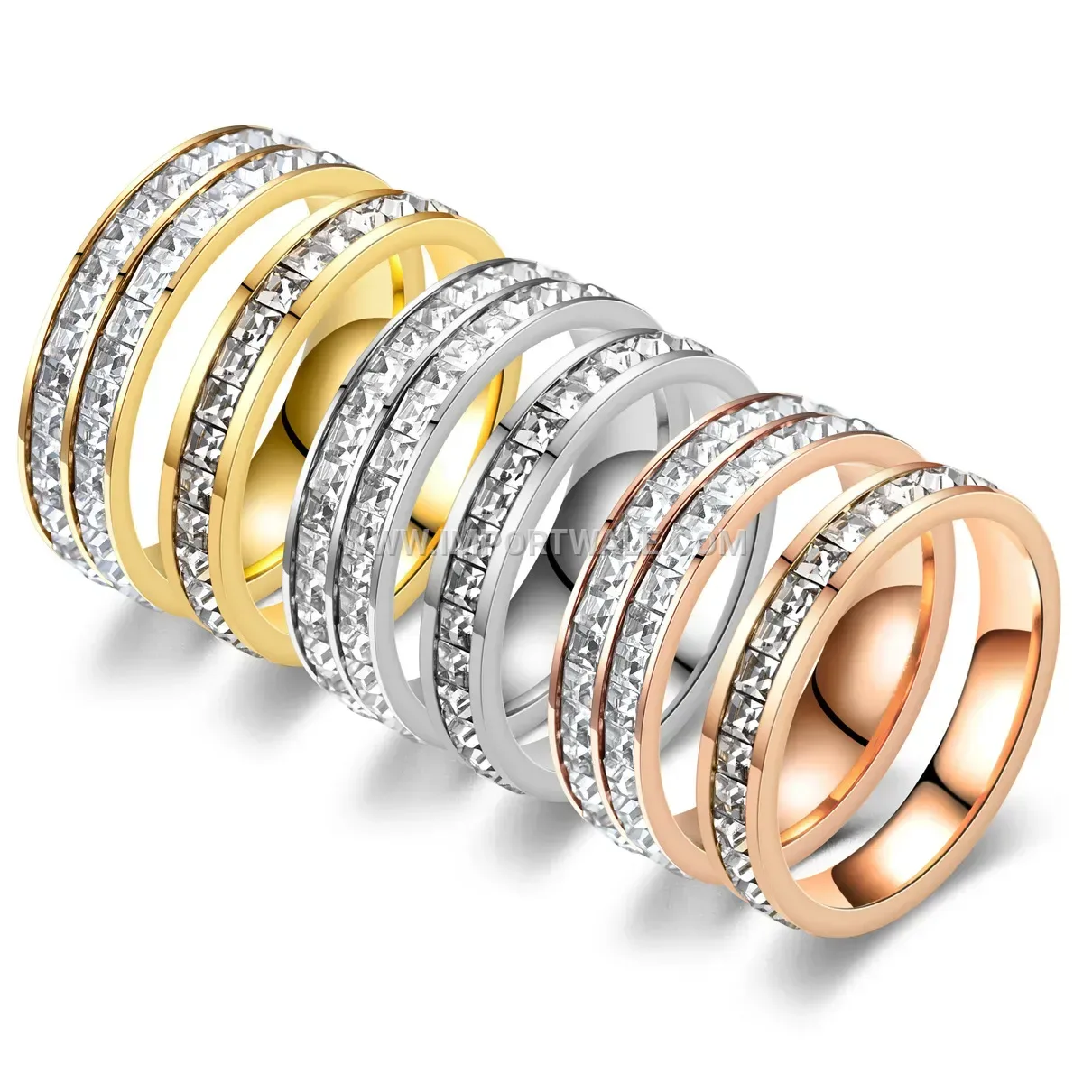 Sparkling Cubic Zirconia Stainless Steel Eternity Band Ring