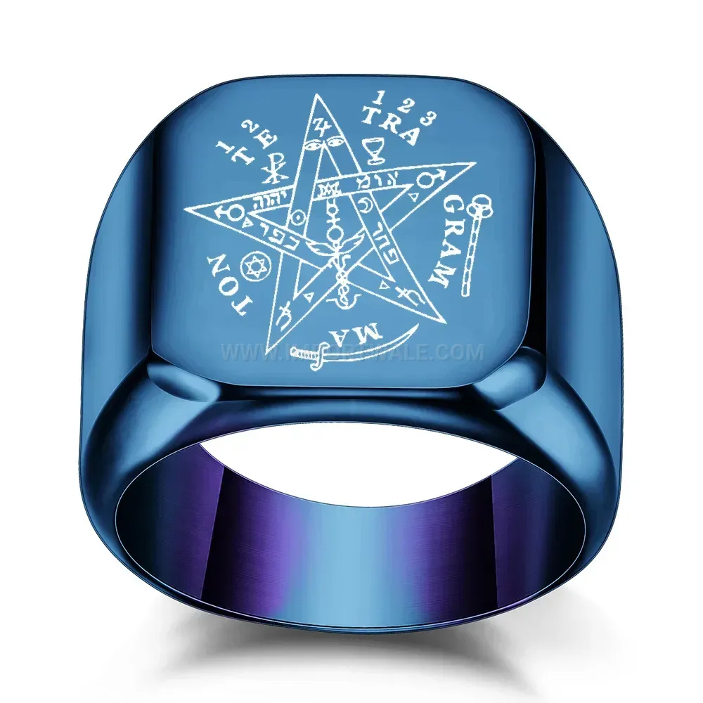 Trendy Engraved Star and Initial Stainless Steel Square Signet Ring