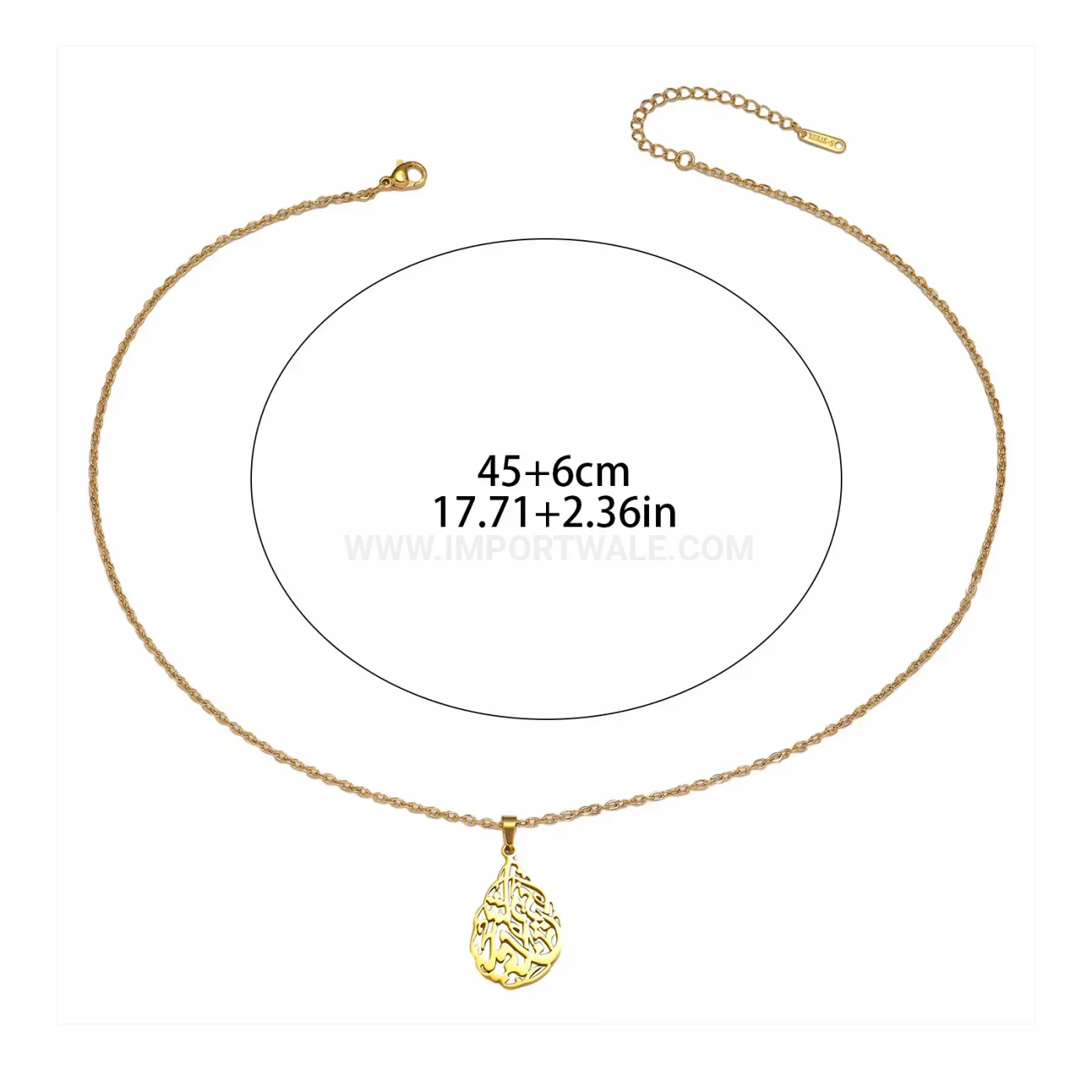 Trendy Teardrop Ayatul Kursi Stainless Steel Calligraphy Pendant Necklace