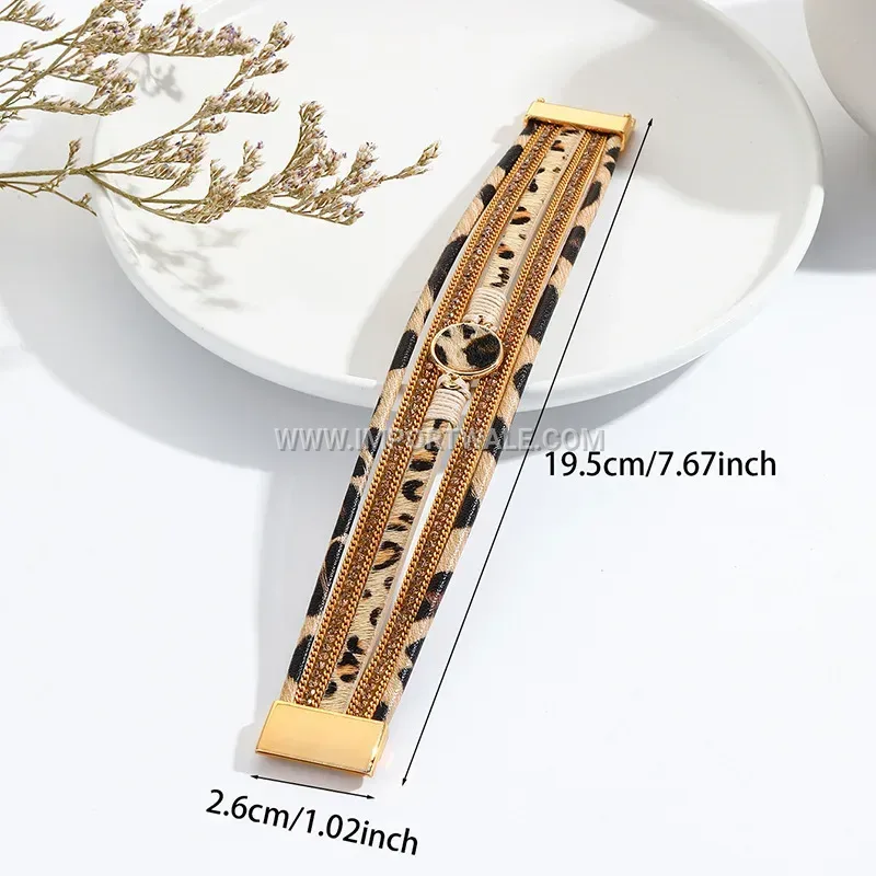 Leopard Print Faux Fur Leather Magnetic Clasp Bangle