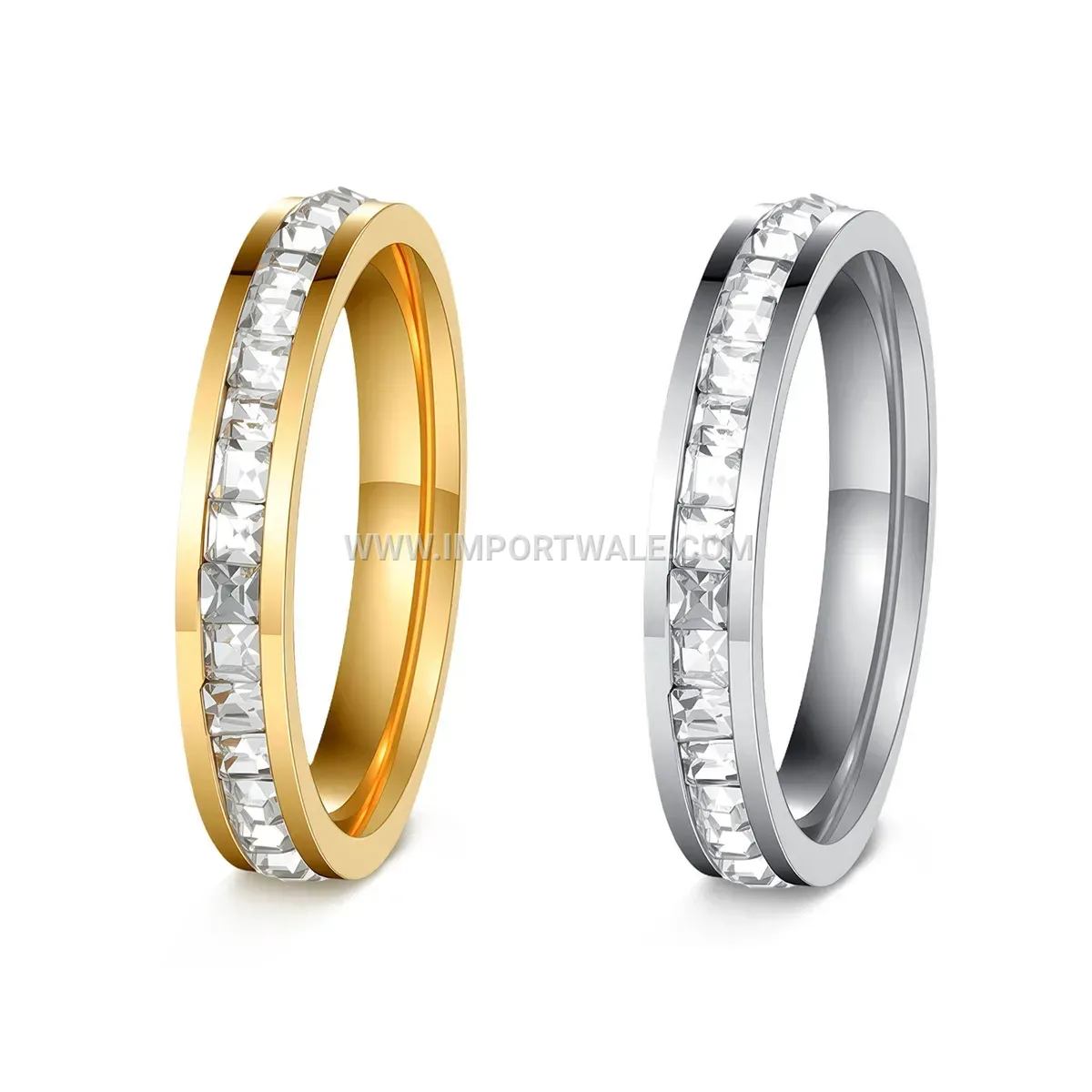 Stainless Steel Square Cubic Zirconia Minimalist Solitaire Band Ring