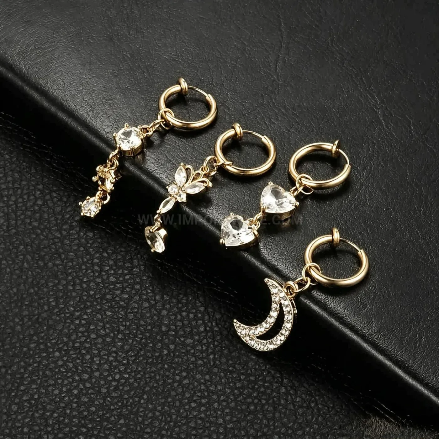 Premium Butterfly Moon Heart Charm Stainless Steel Piercing Ear Hoop Set
