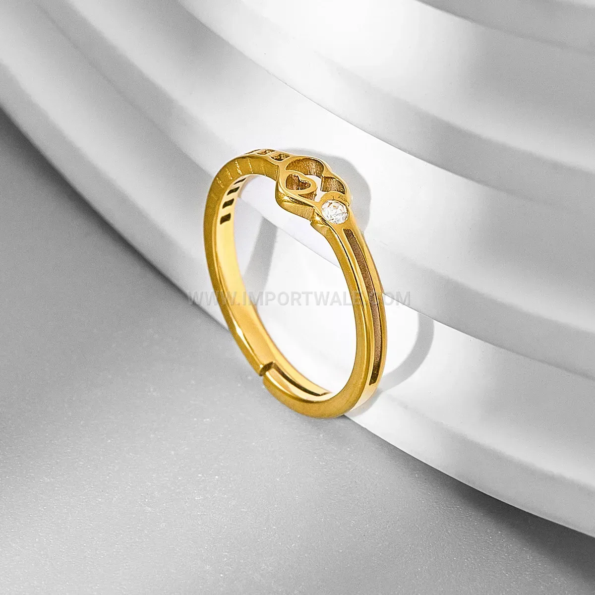 Gold Plated Cutout Heart Crystal Stainless Steel Ring