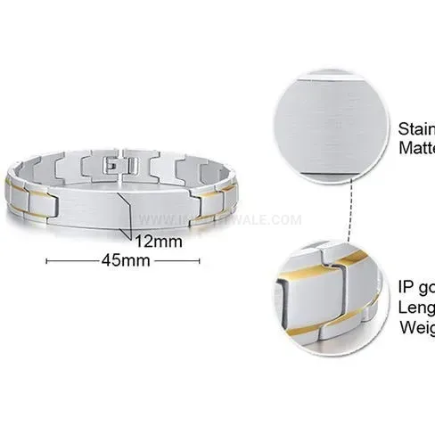 Men Two-Tone Titanium Steel Plate Bio Magnetic Bangle Bracelet