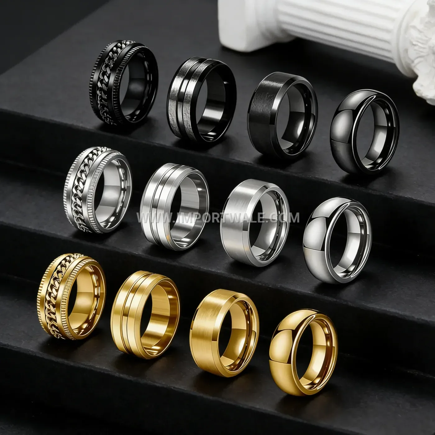 Vacuum Plated Stainless Steel Rhinestone Band Ring