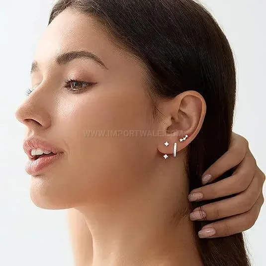 Premium Sparkling Cubic Zirconia Stainless Steel Ear Cartridge Piercing Stud Set
