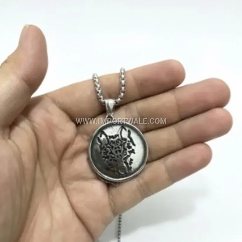 Cast Stainless Steel Wolf Head Pendant