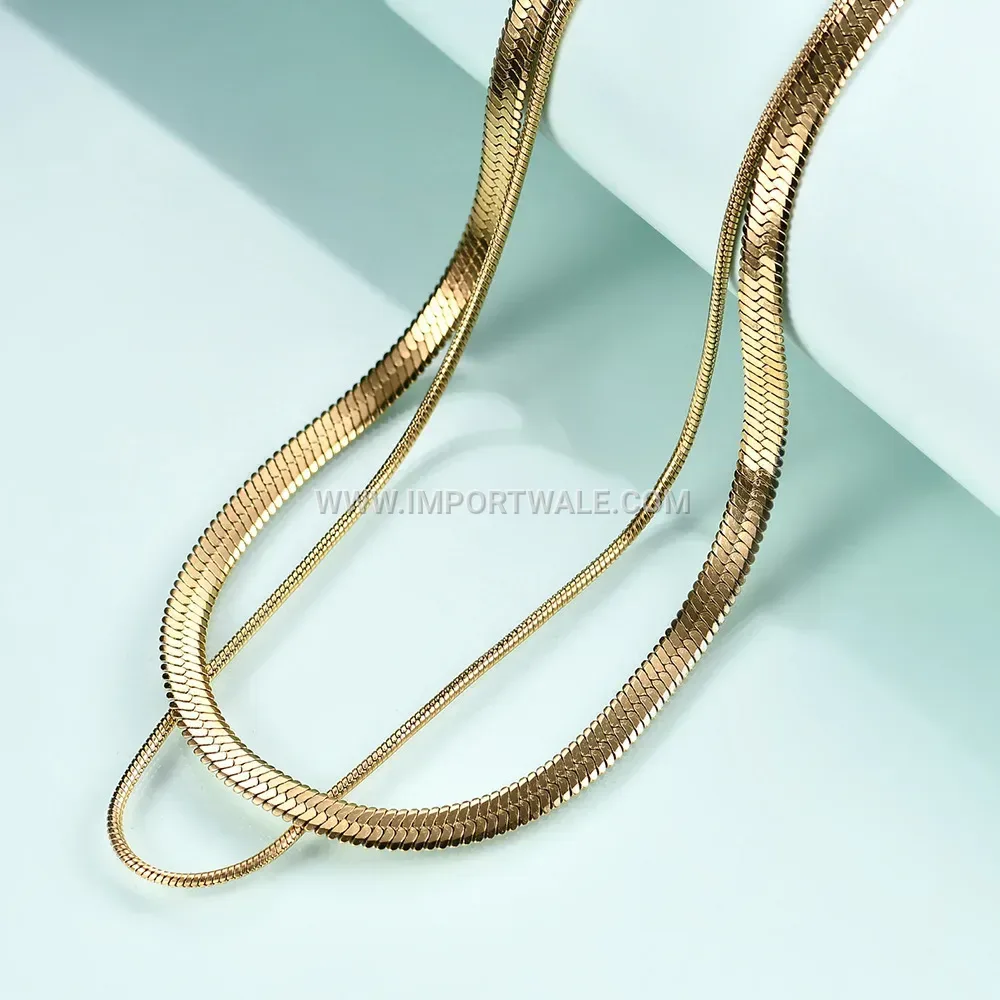 Double Layered Gold Plated Stainless Steel Snake Chain Necklace
