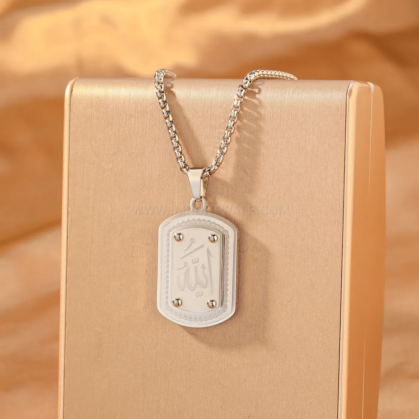 Men's Stainless Steel Allah Arabic Calligraphy Dog Tag Pendant Necklace