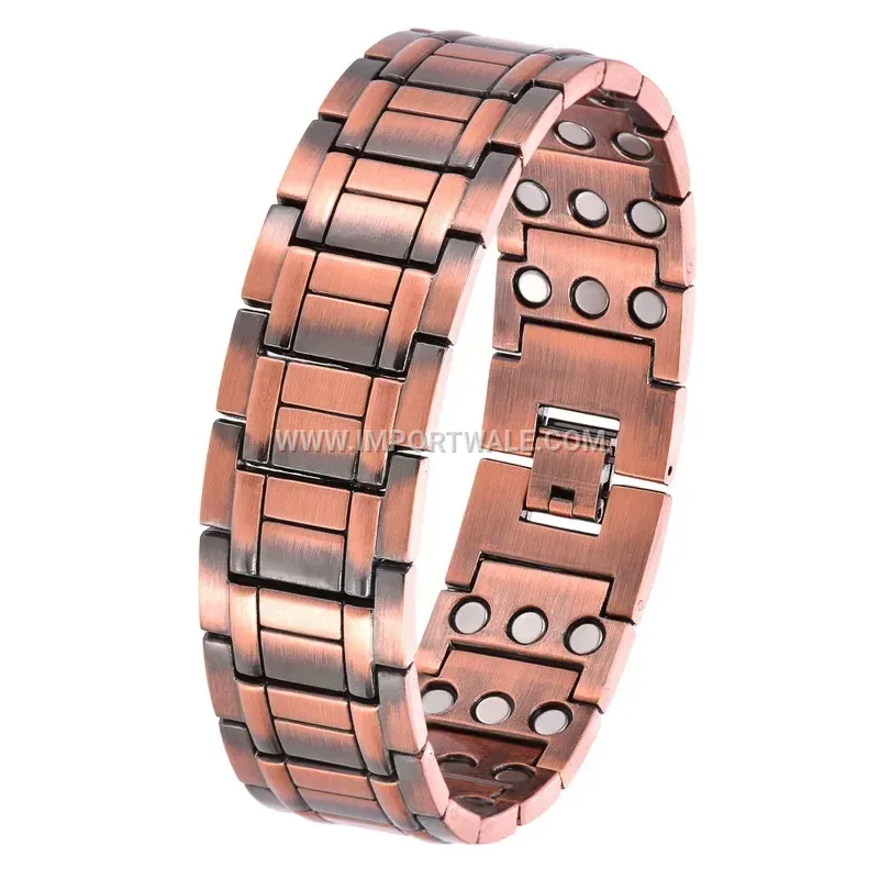 Vintage Striped Pure Copper Magnetic Adjustable Link Bracelet