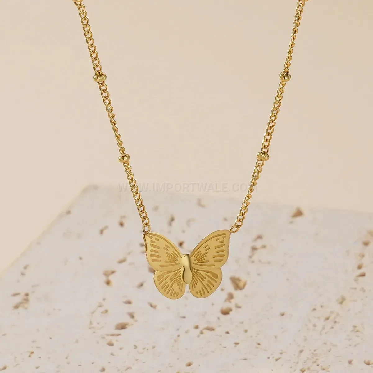 Trendy Titanium Steel Butterfly Pendant Necklace And Earring Jewelry Set