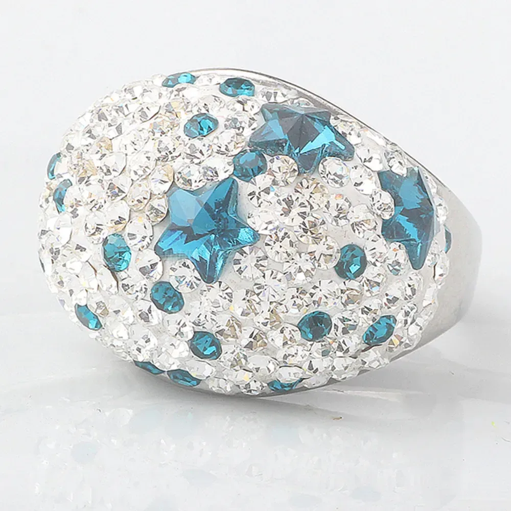 Vintage Blue Star Micro Pave Stainless Steel Ring