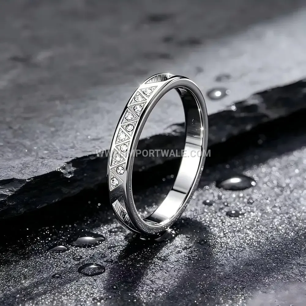 Geometrically Cut Triangle Stainless Steel Zircon Ring