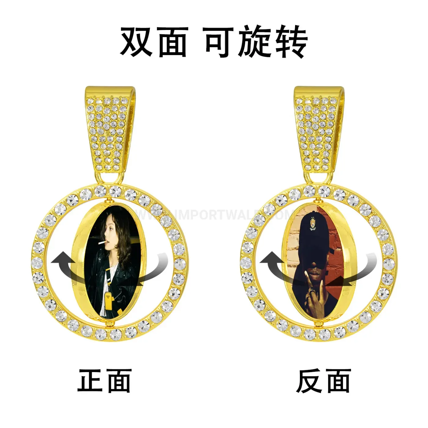 Modern Rotating Double Sided Geometric Photo Frame Pendant Necklace