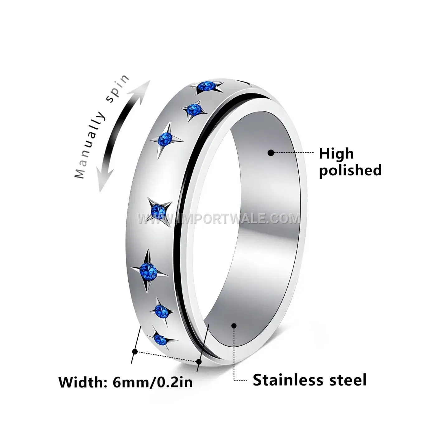Rotatable Zodiac Stainless Steel Ring with Zircon Accent
