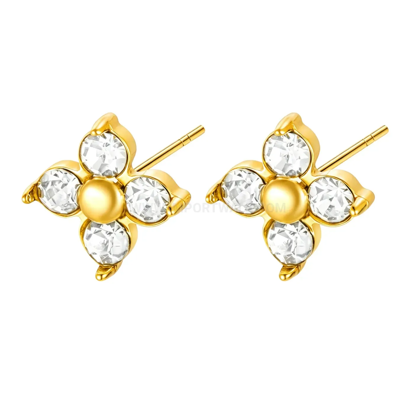 Gold Plated Stainless Steel Four Leaf Clover Bracelet Set