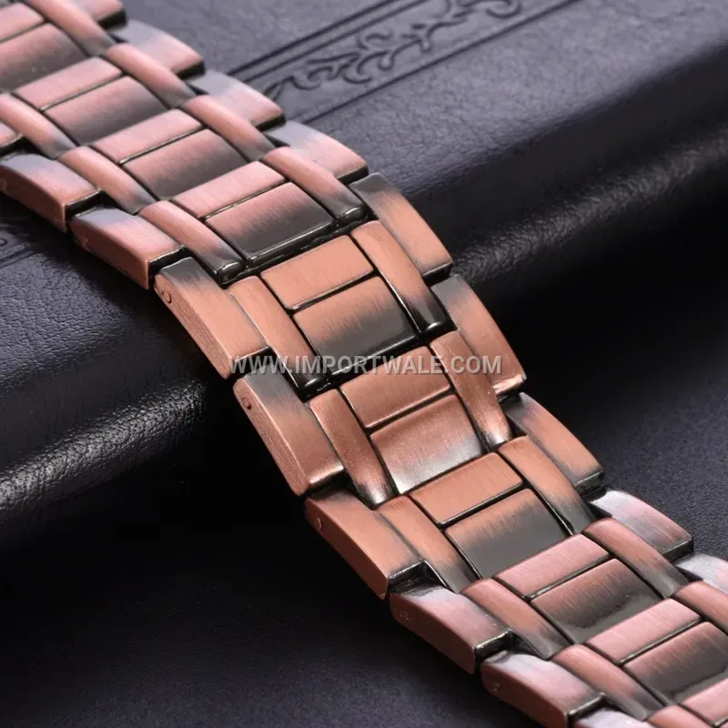 Vintage Striped Pure Copper Magnetic Adjustable Link Bracelet
