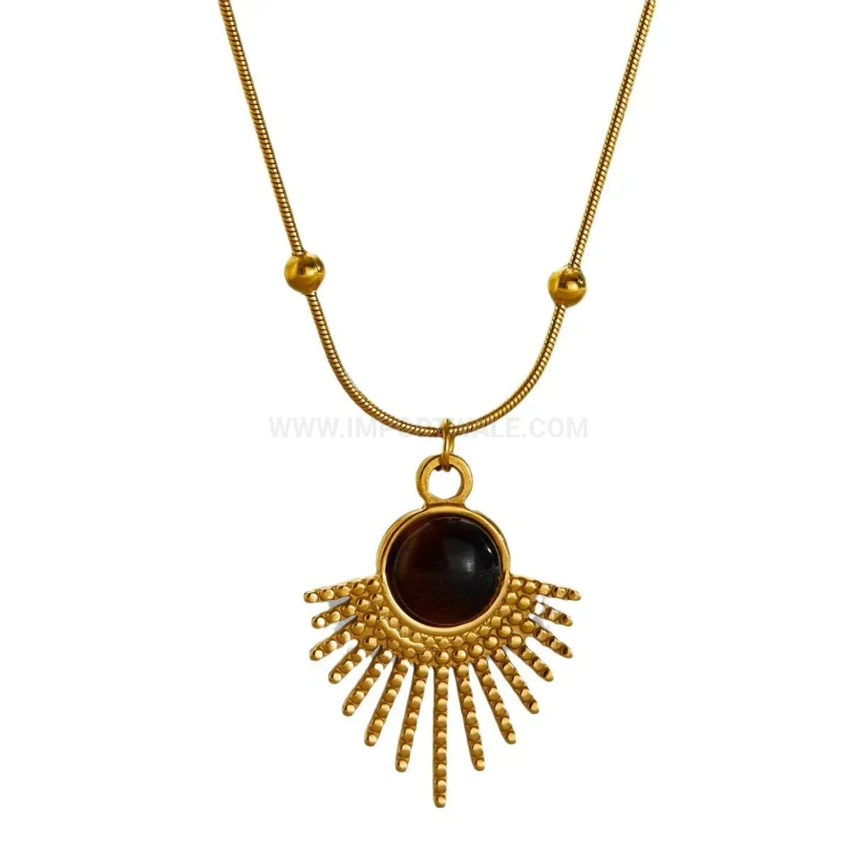 Elegant Tiger Eye Sunflower Pendant Titanium Steel Sweater Necklace