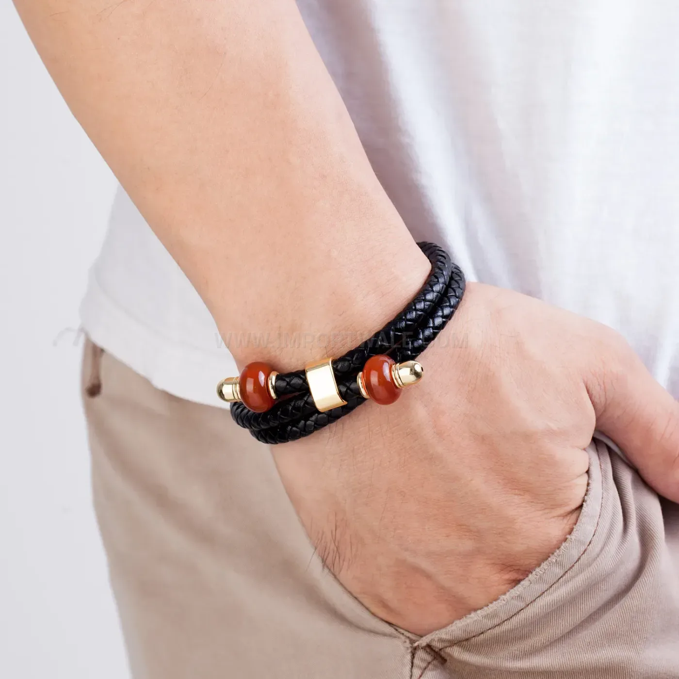 Vintage Style Braided Leather Stone Bracelet with Magnetic Clasp