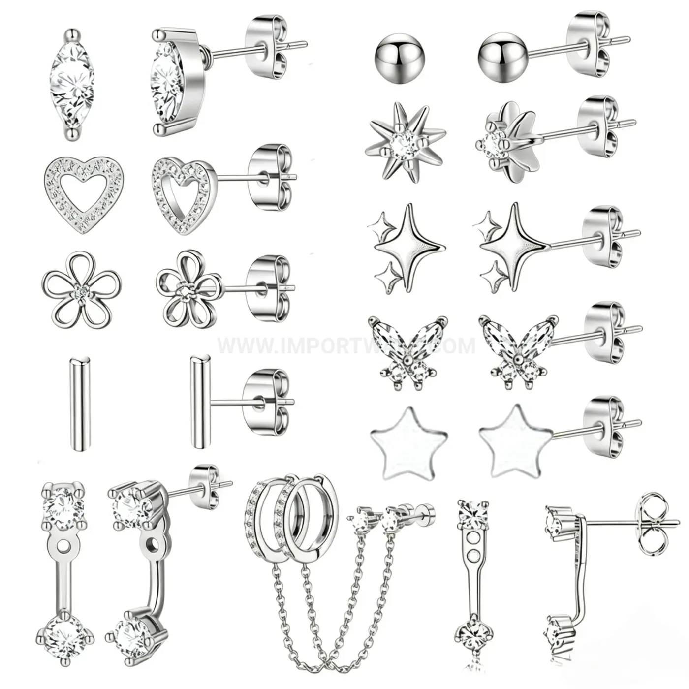 Trendy Rhinestone Four Pointed Star Chain Stainless Steel Earring